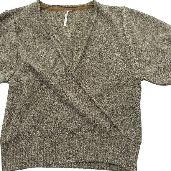 NWT Free People SMALL Going for Gold Sweater Ballet Core Shimmer faux wrap crop - Picture 1 of 12